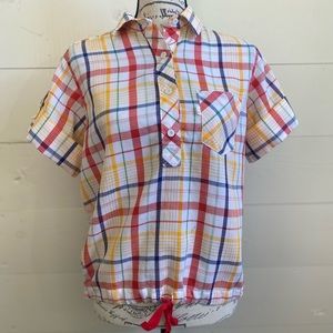 Levi’s 1970s VTG Short Rolled Cuffed Sleeve Plaid Shirt w/ Bottom Hem Drawstring